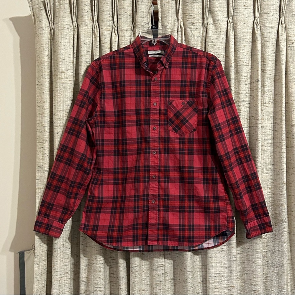 Mango Man Cotton Plaid Long Sleeve Button Down Shirt